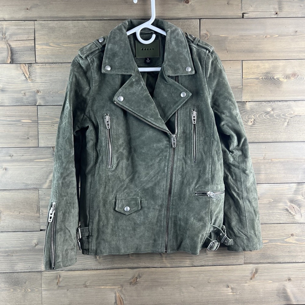 Blank NYC Womens Jacket Moto Leather Suede Zipper Pockets Green Size Small‎